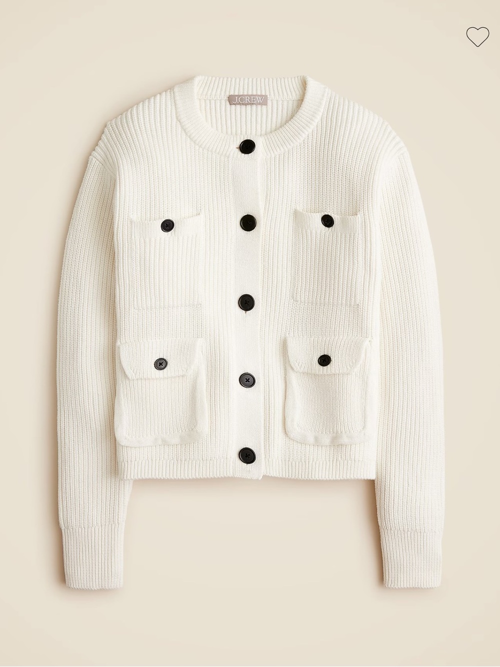 J Crew Four-Pocket Cardigan Lady Jacket White Chunky Ribbed Knit 2025-Small